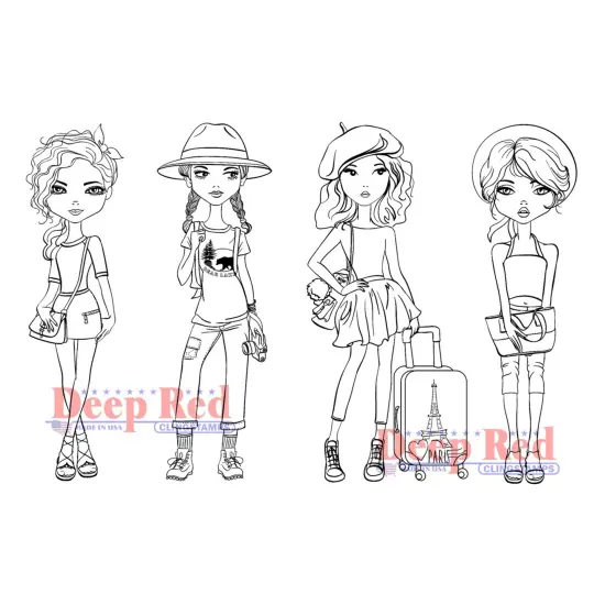 Deep Red Stamps City Girls Traveling in Style Rubber Cling Stamps 4 x 6 inches {1}
