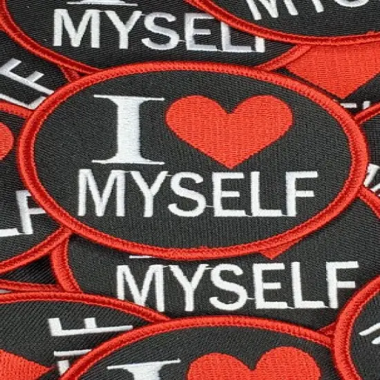 "I Love Myself" w/Red Border, Circular Emblem, Iron on Patch, Positive Vibes Applique, Size 3" inches {3}