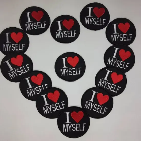 "I Love Myself" w/Red Border, Circular Emblem, Iron on Patch, Positive Vibes Applique, Size 3" inches {4}