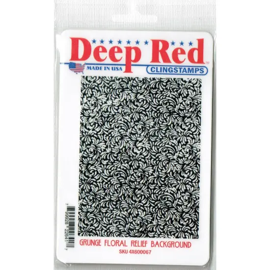 Deep Red Stamps Grunge Floral Relief Background Rubber Cling Stamp 3 x 4 inches {2}