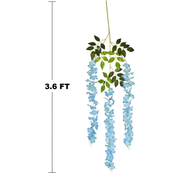 12pcs Artificial Wisteria Vine Hanging Rattan Garland Silk Flower for Wedding Party Home Garden Outdoor Ceremony Floral D&eacute;cor, Blue {4}