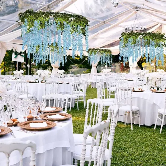12pcs Artificial Wisteria Vine Hanging Rattan Garland Silk Flower for Wedding Party Home Garden Outdoor Ceremony Floral D&eacute;cor, Blue {3}