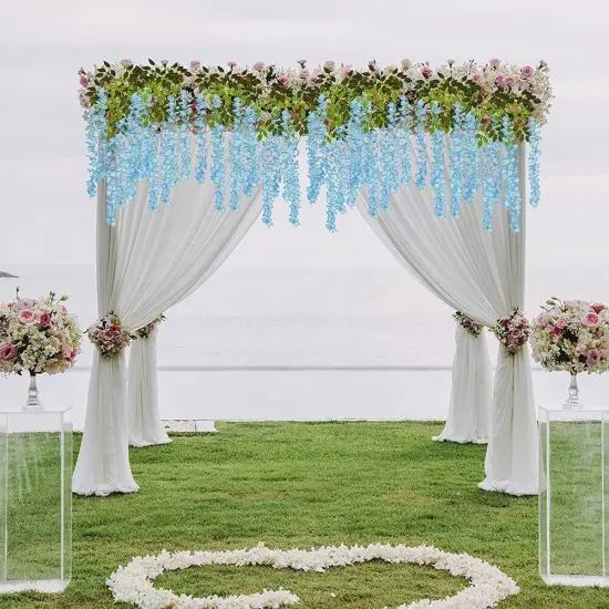 12pcs Artificial Wisteria Vine Hanging Rattan Garland Silk Flower for Wedding Party Home Garden Outdoor Ceremony Floral D&eacute;cor, Blue {2}