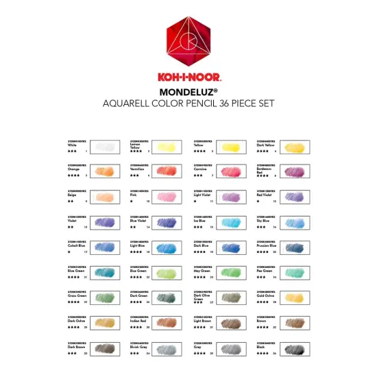 Mondeluz Aquarell Pencil Set, 36 Piece, Assorted Colors in a Tin {2}