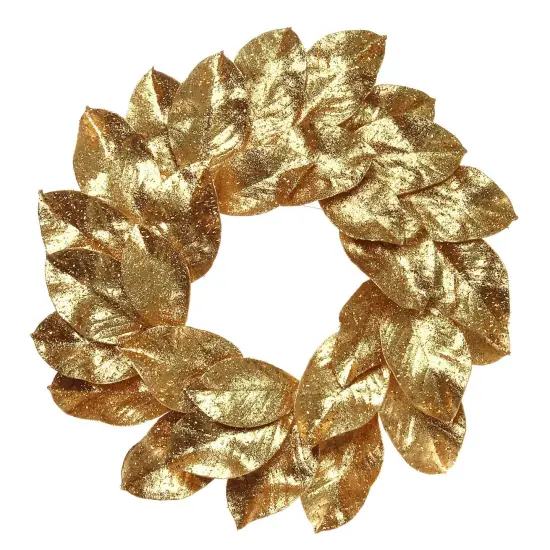 Gold Magnolia Leaf Christmas Wreath with Glitter Accents, 24" Holiday Door Decor, Indoor/Outdoor - 2024 Christmas Collection, Floral Home by Artificial Flowers {1}