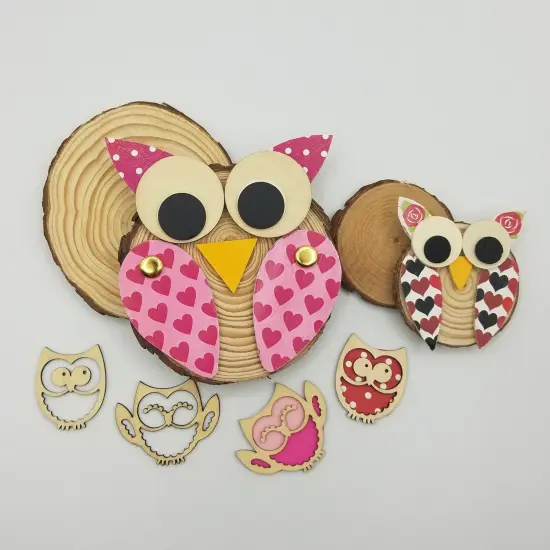 Ink and Trinket Kids Valentine's Day Owl Decoupage Craft Kit, Natural Wood {1}