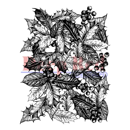 Deep Red Stamps Holly Background Rubber Cling Stamp 3.1 x 4.1 inches {1}