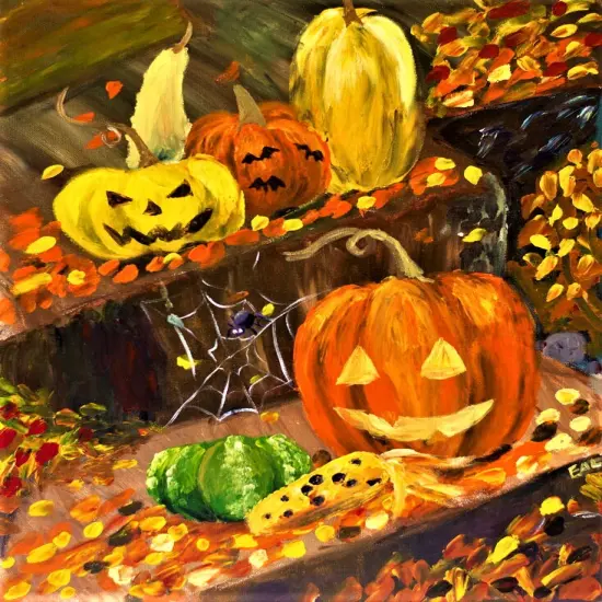 Halloween Paint Kit - Pumpkin Party Fun Acrylic Fingerpainting Kit & Video Lesson, DIY Canvas Art, Beginner Painting, Paint At Home {1}