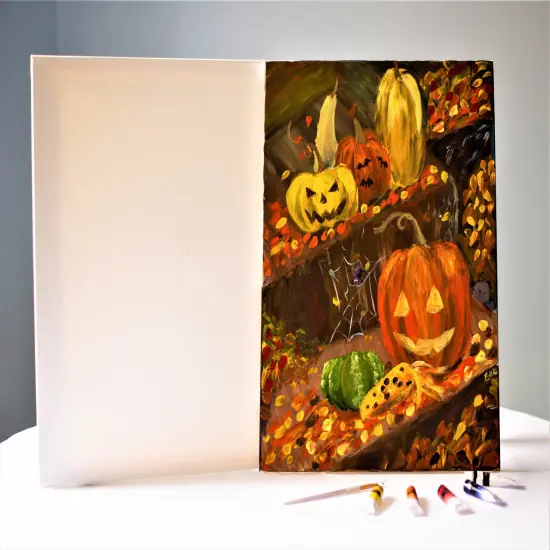 Halloween Paint Kit - Pumpkin Party Fun Acrylic Fingerpainting Kit & Video Lesson, DIY Canvas Art, Beginner Painting, Paint At Home {2}