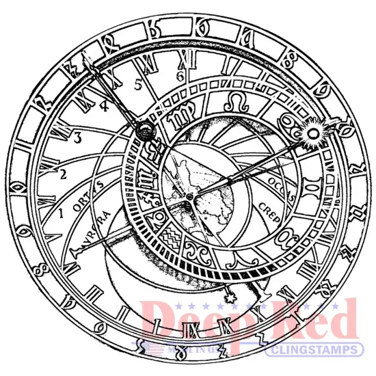 Deep Red Stamps Astronomical Clock Rubber Cling Stamp 3.1 x 3 inches {1}