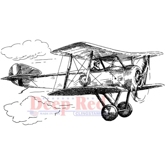 Deep Red Stamps Vintage Biplane Rubber Cling Stamp 4 x 2 inches {1}