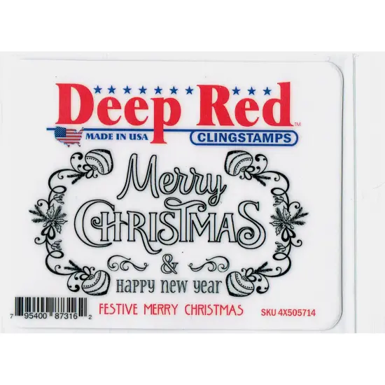 Deep Red Stamps Festive Merry Christmas Rubber Cling Stamp 4 x 2.2 inches {2}