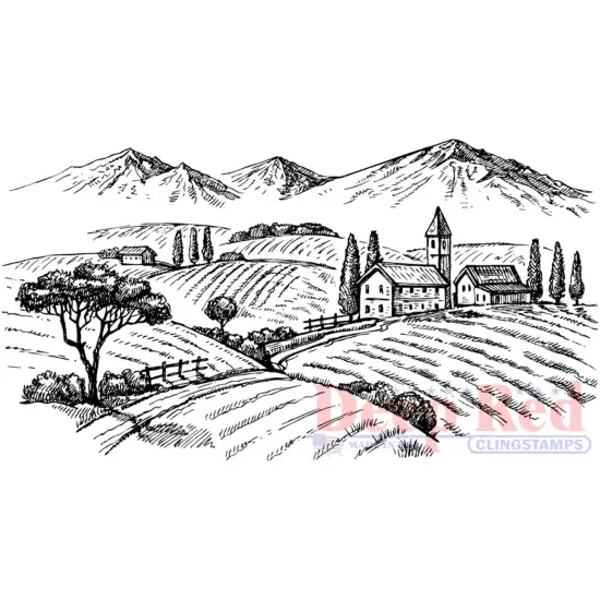 Deep Red Stamps Rolling Hills Vineyard Rubber Cling Stamp 4.1 x 2 inches {1}