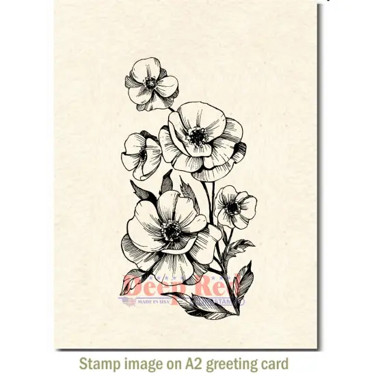 Deep Red Stamps Poppies Rubber Cling Stamp 2.2 x 4.2 inches {5}