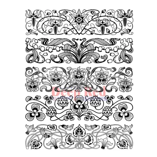 Deep Red Stamps Art Deco Borders Rubber Cling Stamp Set 4 x 6 inches {1}