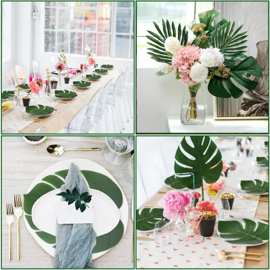 34pcs Artificial Tropical Palm Leaves Fake Monstera Leaf Summer Tropical Fiesta Party Decorations, Flamingo Hawaiian Party Supplies {3}