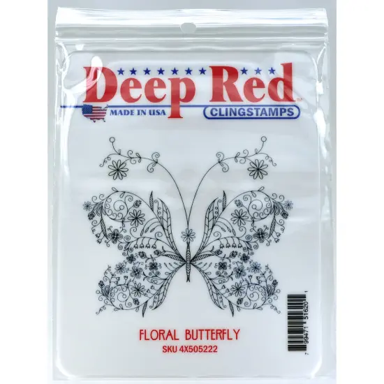 Deep Red Stamps Floral Butterfly Rubber Cling Stamp 3.1 x 2.7 inches {2}