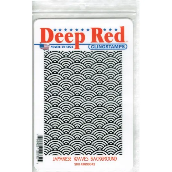 Deep Red Stamps Japanese Waves Background Rubber Cling Stamp 3 x 4 inches {2}
