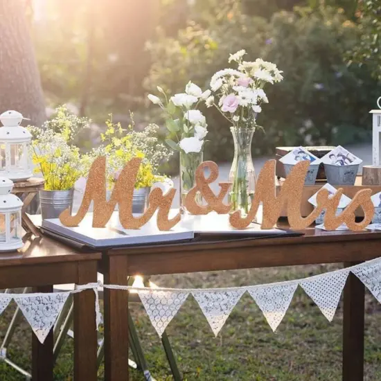 Rose Gold Mr & Mrs Sign Wooden Letters Wedding Table Decor Wedding Gift {3}