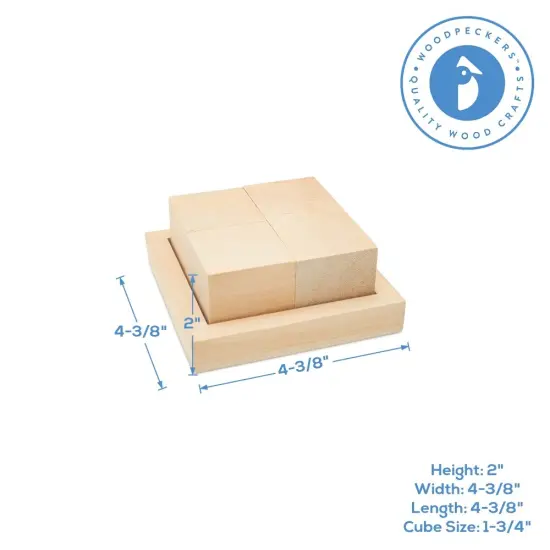 DIY Wood Block Puzzle, 1-3/4 inch Wood Cubes in Wood Tray, 4 or 9 Pieces | Woodpeckers {4}