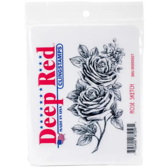 Deep Red Stamps Rose Sketch Rubber Cling Stamp 2 x 4 inches {2}