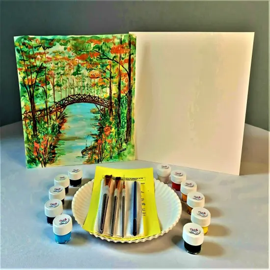 Autumn in the Park Watercolor Painting Kit & Video Lesson, Autumn Painting, DIY Canvas Art Kit {2}