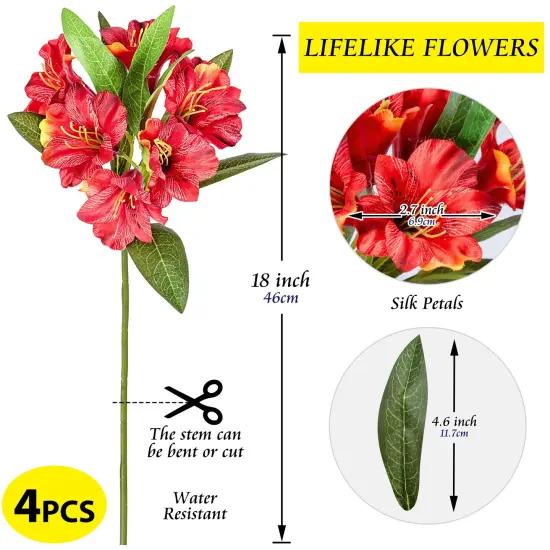 Alstroemeria Artificial Flowers Bulk Peruvian Lily Faux Bouquet 18&rdquo; Long Stems Silk Petals Wedding Decoration, 4pcs White {8}