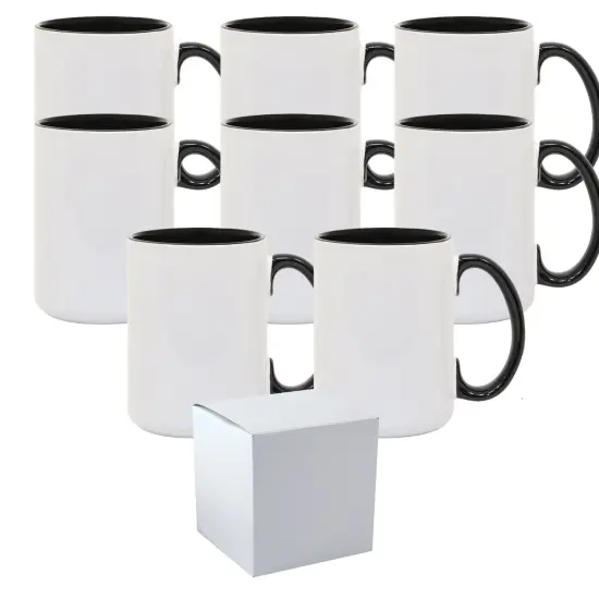 8 Pcs 15OZ El Grande Black Inside & Handle Sublimation Mugs With Foam Support Boxes {1}