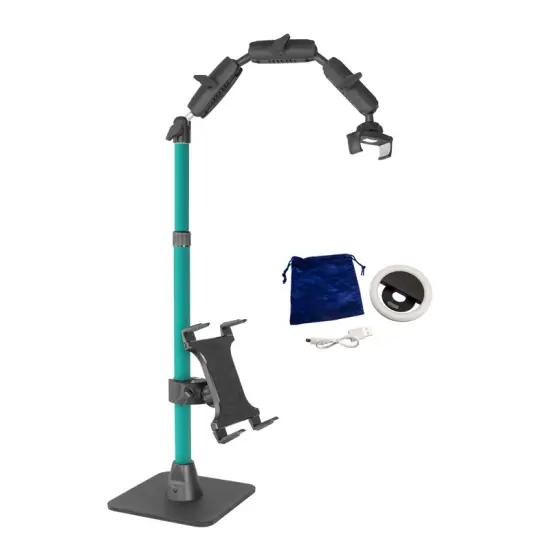 Remarkable Creator Pro+Plus Overhead Phone or Camera Mount with Tablet Holder and Ring Light, Desk Mount, Teal, by Arkon Mounts RCBTABLEDTL {1}