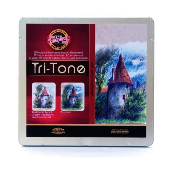 Tri-tone Pencil Set, 24 Piece, Assorted Colors in a Tin, Carded {2}