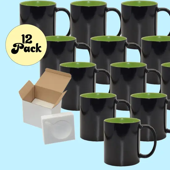 12 Pack 11oz Green Inner Magic Color Charging Sublimation Mugs - Cardboard Box with Foam Supports {2}