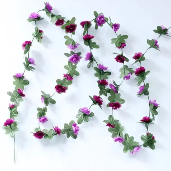 5pack Artificial Rose Rattan Garland Fake Rose Vine Hanging Rose Ivy Purple Flowers Home Hotel Office Wedding Party Garden Craft Art Decoration {5}