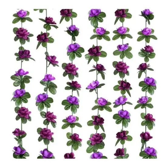 5pack Artificial Rose Rattan Garland Fake Rose Vine Hanging Rose Ivy Purple Flowers Home Hotel Office Wedding Party Garden Craft Art Decoration {1}