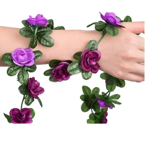 5pack Artificial Rose Rattan Garland Fake Rose Vine Hanging Rose Ivy Purple Flowers Home Hotel Office Wedding Party Garden Craft Art Decoration {4}