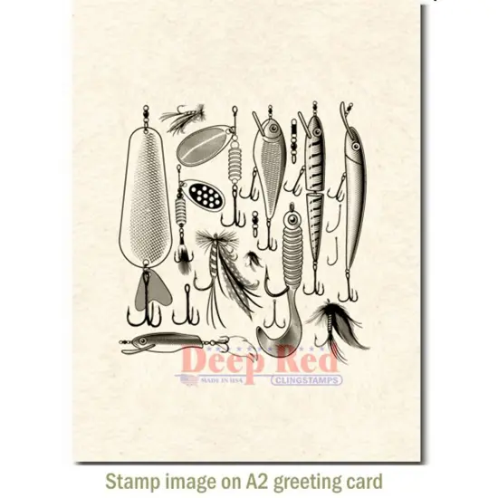 Deep Red Stamps Fishing Lures Background Rubber Cling Stamp 3 x 3 inches {3}