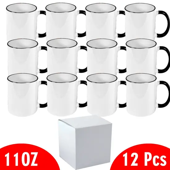 12 Pcs 11OZ Black Rim & Handle Sublimation Mugs With Individual White Boxes {2}