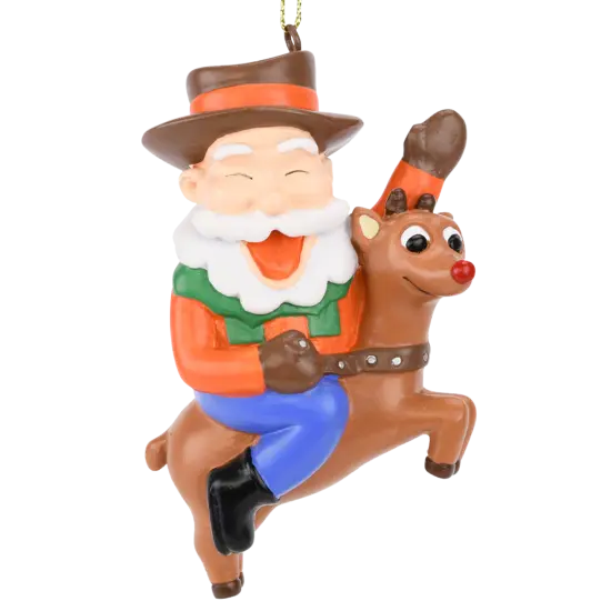 Cowboy Santa Riding Reindeer Christmas Ornament {1}