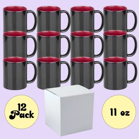 12 PACK 11 oz Magic Mugs RED INNER Professional Grade Sublimation Mug- Sublimation Series - With Individual White Gift Boxes {2}
