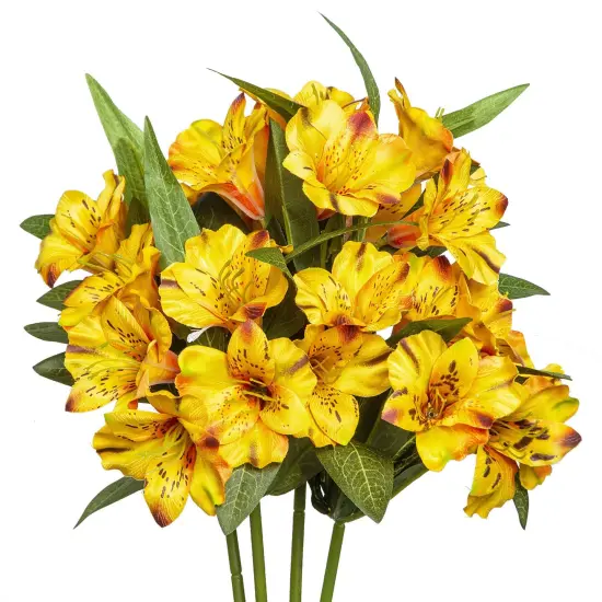 Alstroemeria Artificial Flowers Bulk Peruvian Lily Faux Bouquet 18&rdquo; Long Stems Silk Petals Wedding Decoration, 4pcs Yellow {1}