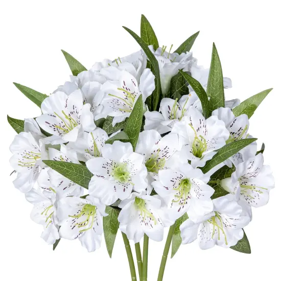 Alstroemeria Artificial Flowers Bulk Peruvian Lily Faux Bouquet 18&rdquo; Long Stems Silk Petals Wedding Decoration, 4pcs White {1}