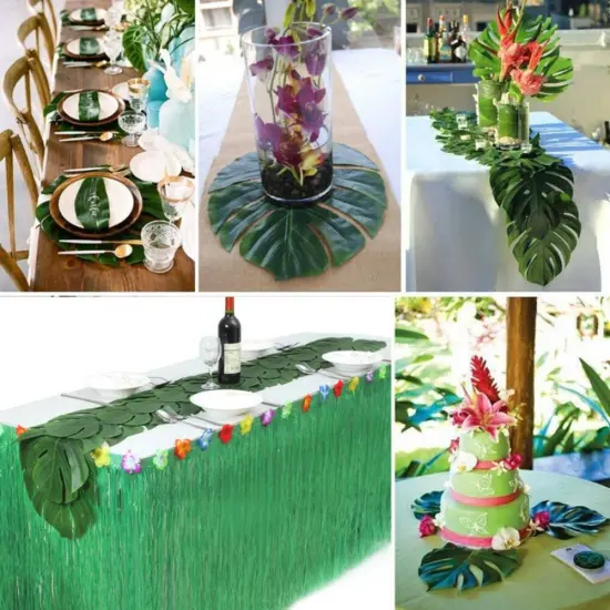 24pcs 6 Inch Artificial Palm Leaves Tropical Leaves Stems Jungle Leaves Hawaiian Luau Party Beach Baby Shower Wedding Birthday Table Decorations {3}