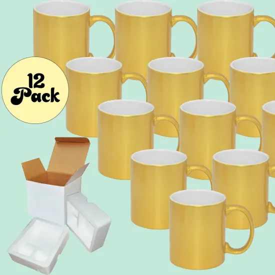 12 Pack of 11OZ METALLIC GOLD Sublimation Mug Coated Ceramic Mugs - Professional Grade - Sublimation Series - Cardboard Box with Foam Supports {2}