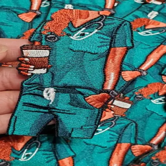 Nurses Care A&rsquo;Latte (Teal Scrubs), Embroidery, Iron-on Applique, Size 4" inches {6}