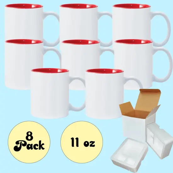 8 PACK 11 oz. Ceramic Mug - Two-Tone - Red - Cardboard Box with Foam Supports {2}