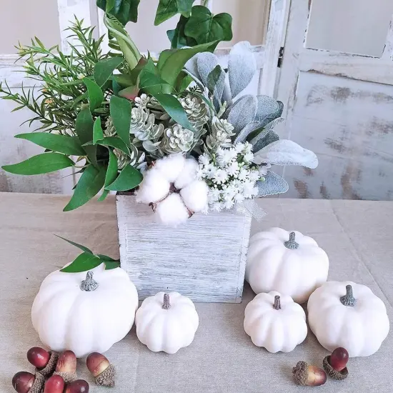 12pcs White Pumpkin D&eacute;cor Farmhouse Small Pumpkins {3}