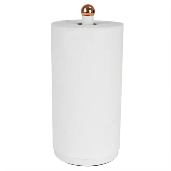Home Basics Grove Free Standing Paper Towel Holder with Weighted Base and Padded Base, White {1}