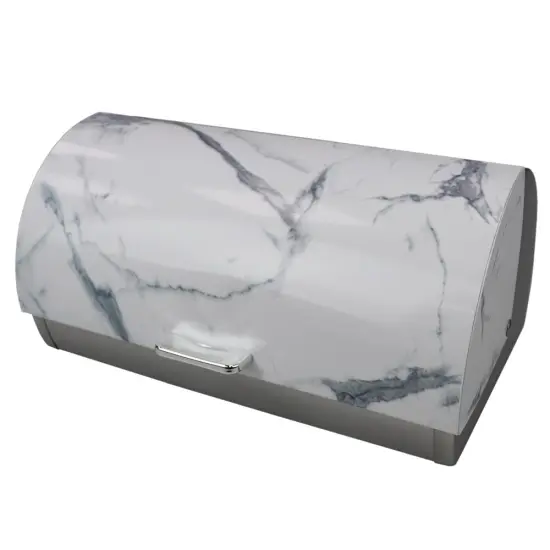 Home Basics Marble Like Roll Top Lid Steel Bread Box, White {1}