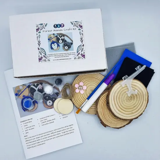 Ink and Trinket Kids Forest Animal Craft Kit, DIY Ornaments, Natural Wood Painting Set {2}