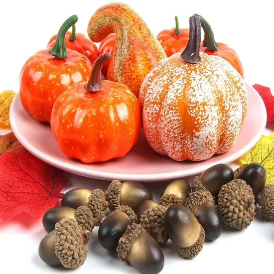 Artificial Harvest Decoration Mini Pumpkins Fall Leaves Pine Cones Acorns Thanksgiving Halloween Party Decoration {3}