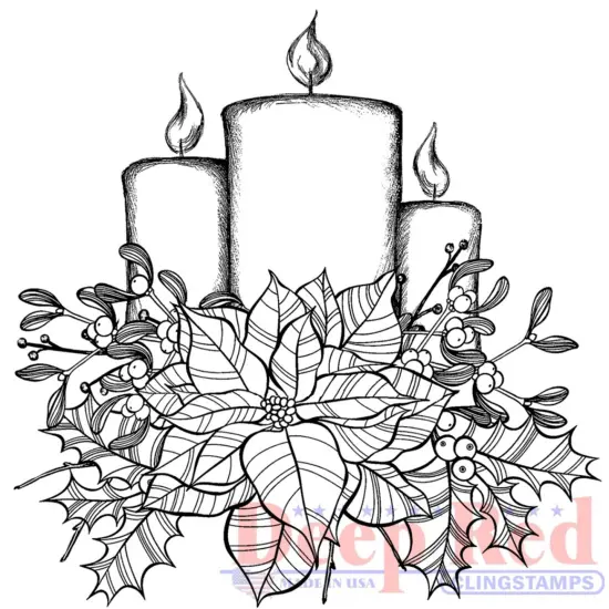 Deep Red Stamps Poinsettia Candles Rubber Cling Stamp 3.1 x 3 inches {1}